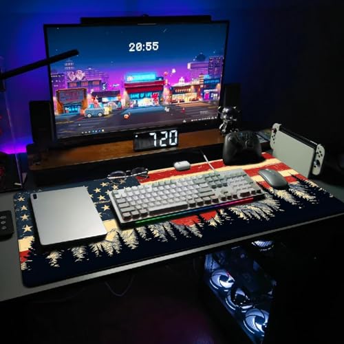 Extended Gaming Mouse Pad, Large Mouse Mat 3 mm Nature Rubber Base Mousepad with Stitched Edges, Non-Slip Desk Mat for Office Home Great Gift 31.5x11.8 Inch (USA Flag 3) - color: USA Flag 3