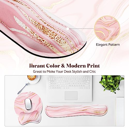 Gimars Ergonomic Mouse Pad Wrist Support, Upgrade Enlarge Superfine Fibre Soft Smooth Keyboard Wrist Rest, Comfortable Memory Foam Wrist Rest for Pain Relief, Computer, Gaming, Office, Pink Golden - color: Pink Golden