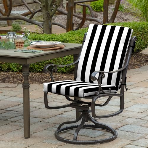 Arden Outdoor Midback Chair Cushion, 18 x 16.5, Rain-Proof, Fade Resistant Black Cabana Stripe - color: Black Cabana Stripe