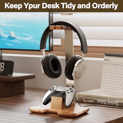 Controller and Headphone Stand for Desk Gaming Desk Accessories Controller and Headphone Holder Headset Holder Headset Stand - color: Gold Color
