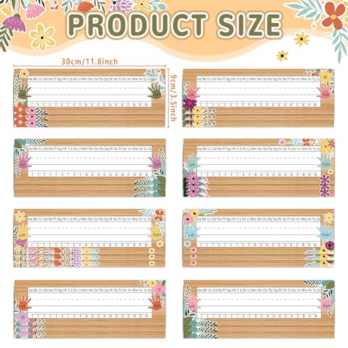 QOUBAI 72 Pcs Flower Name Plates for Classroom Desks Decor Student Desk Name Tags with Alphabet Number Self Adhesive Wood Grain Nameplates for Kindergarten Classroom Home School Supplies - style: Flower