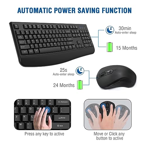 Wireless Keyboard and Mouse Combo, EDJO 2.4G Full-Sized Ergonomic Computer Keyboard with Wrist Rest and 3 Level DPI Adjustable Wireless Mouse for Windows, Mac OS Desktop/Laptop/PC(2 Pack) - color: 2 Pack