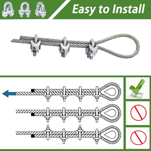 12PCS 3/8" M10 Zinc-Plated Wire Rope Clamps – Heavy Duty U-Bolt Cable Clips (Silver) - size: M10-12PCS