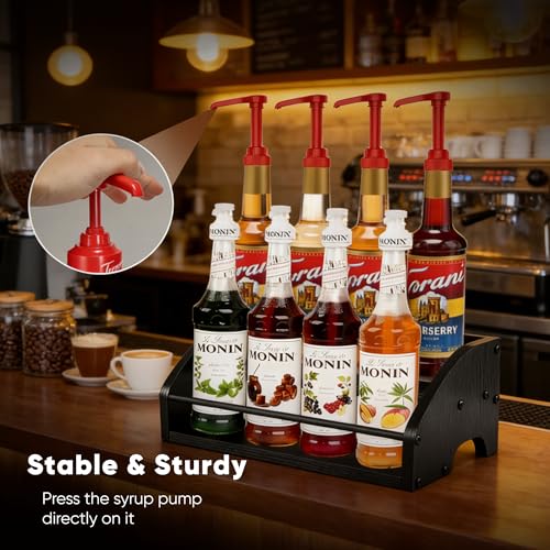 Mini Coffee Syrup Rack, 2-Tier | Syrup Bottles Holder, Liquor Bottle Display Shelf, Rustic Wooden Countertop Organizer, For Coffee Bar, Spirits, Tea - color: 2-Tier Wood