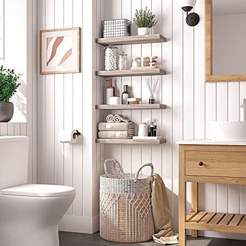 HOOBRO Floating Shelves for Wall, Wall Mounted Shelf Set of 2, 23.6" Hanging Shelf with Invisible Brackets, for Wall in Bathroom, Bedroom, Toilet, Kitchen, Living Room, Office, Greige BG60BJ01G1 - color: Greige, size: 23.6 Inches