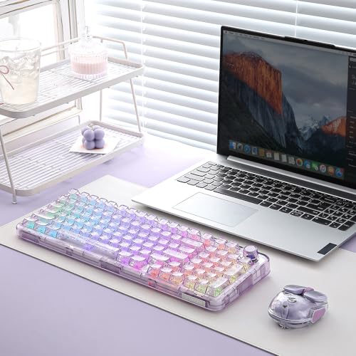 YUNZII X98 QMK/VIA Wireless Mechanical Gaming Keyboard with Knob,Tri-Mode BT5.0/USB-C/2.4GHz Hot Swappable Keyboard,Pre-lubed Switches Gasket Mount RGB Backlit for Wins/Mac (Purple, Snow Switch) - color: Purple, size: Snow Switch