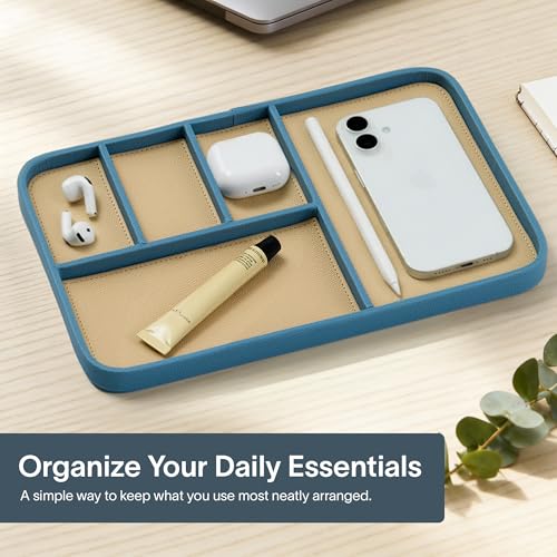 Nordik Leather Valet Tray - Nordik Blue - 11.8x7.9 Inch Large-Sized Vegan Leather Tray - Stylish Nightstand Organizer for Men - Modern Bedside Caddy - EDC Catchall for Keys Watch Wallet Jewellery - color: Nordik Blue, size: 11.8in x 7.9in