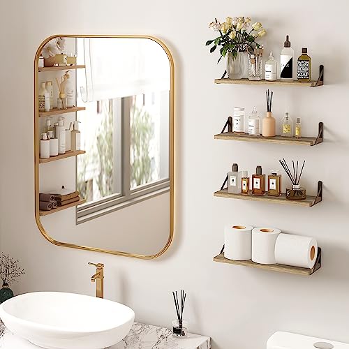 Fixwal Shelves for Room Wall, Width 4.75in Rustic Wood Wall Storage, Floating Shelves for Bedroom, Living Room, Kitchen, Bathroom, Office Decor and Plants Display (Set of 8 Carbonized Black) - color: Carbonized Black, style: 8pcs