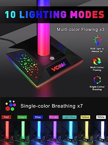 V VCOM RGB Gaming Headphones Stand with 2 USB Ports Headset Stand with 10 Light Modes and Non-Slip Rubber, Suitable for All Earphone Accessories, Best Gift for Husband, Kids, Boyfriend