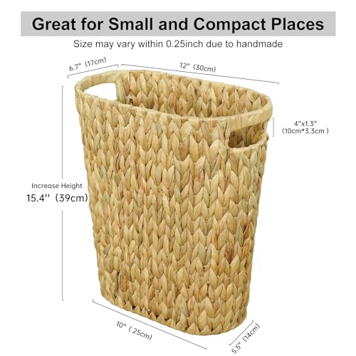 Coeusy Wicker Trash Can,Bathroom Trash Can,Water Hyacinth Wicker Waste Basket for Bathroom,Handwoven Narrow Small Waste Basket for Bedroom,Office,5 Gallon - size: 5 Gallon
