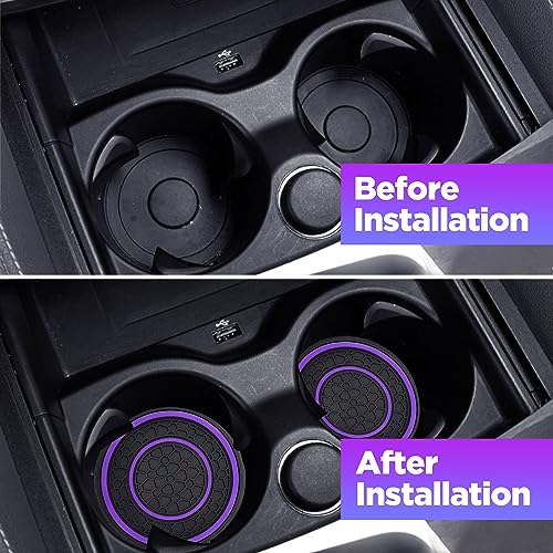 2 PCS Car Cup Holder Coaster,Car Coasters Cup Mats,2.75 Inch Universal Car Cup Coasters,Non-Slip Anti Dust Mats Cup Holder Insert Coaster, Suitable for Most Car Interior (Purple) - color: Purple