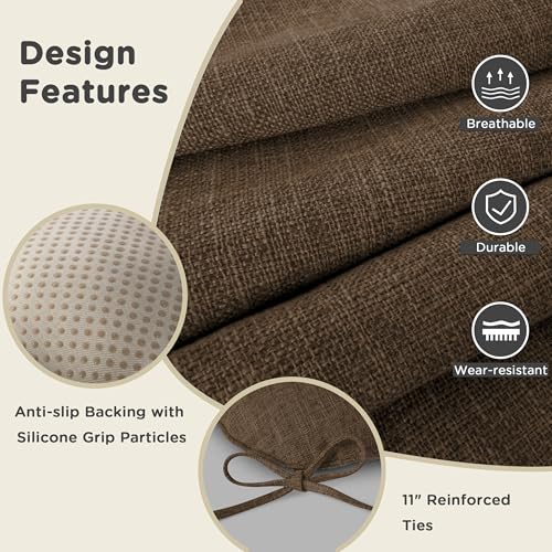 AddGrace Chair Cushions for Dining Chairs Set of 1 Kitchen Seat Cushions with Ties and Non Slip Backing Tufted Indoor Seat Pad for Kitchen Dining Room 18" x 17" x 3" Coffee - color: Coffee