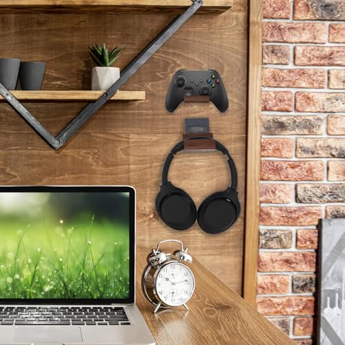 NIRVASH Walnut Controller Wall Mount, Wood Game Controller Holder Stand & Headphone Hanger, Controller & Headset Stand for Xbox, PS5, Remote, Gamer Gifts for Men (2 Pack Grey) - color: Grey (2 Pack)
