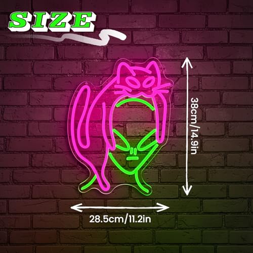 Alien Cat Neon Sign,Dimmable LED Neon Signs for Wall Decor,USB Powered Alien Neon Light for Bedroom, Game Room, Bar,Aesthetic Alien Cat Lover Decor - color: Alien cat