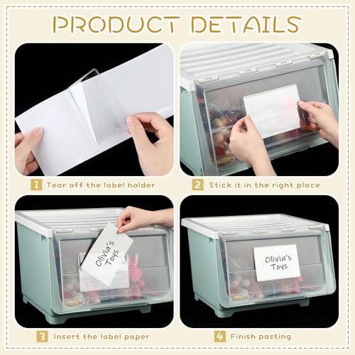 Jeyiour 100 Pcs Label Holders Adhesive Nameplate Pockets Storage Bin Labels Index Card Holder Shelf Plastic Peel Stick for Classroom Supermarket Bookshelf Library Student Box Drawer (4.3 x 6.5 Inch) - size: 4.3 x 6.5 Inch