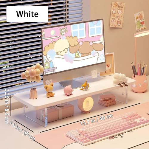 Monitor Stand Riser 2.16/3.34 Inch 2 Height Adjustments Acrylic Stand with Installation Tool, Desk Organizer Accessories Office Desk Storage Rack Screen/PC/Printer/Laptop Riser 7.8 x 15.7 Inch (White) - color: White