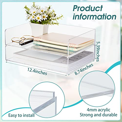 Yulejo 2 Pcs Stackable Acrylic Desk Organizers Paper Tray Storage Tier Accessories Paper File Office Organizer Tray Stackable Document Clear Desk Accessories for Office Workspace Organization