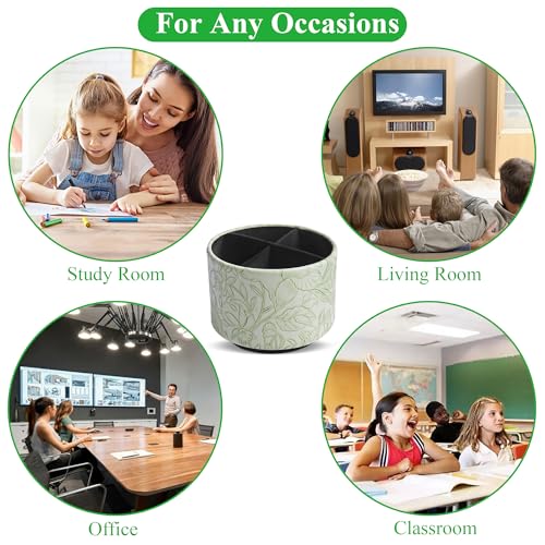 Round Leather Art Supply Organizer,Remote Control Holder,360 Degree Spinning,Multi-Functional Pencil Holder,4 Compartments Desktop Stationary Organizer(1-Carved Green) - color: 1-Carved Green