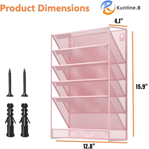 Kuntine.B 6-Tier Wall File Organizer Hanging File Organizer Cubicle Organizer Wall File Holder for Office Home (Pink, 6 Tier) - color: Pink, size: 6 Tier & No Hangers