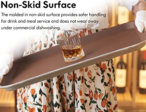 CURTA 2-Pack Restaurant Grade Non-Slip Tray, NSF, 22 Inch x 16 Inch, Plastic Rubber Lined Rectangular Serving Tray, Brown - color: Brown-rectangular, size: 16 Inch x 22 Inch
