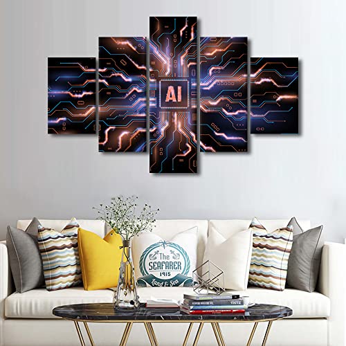 TUMOVO Wall Decorations for Living Room AI Chipset on Circuit Board Pictures Canvas Painting Wall Art Modern Artwork for Home Walls Canvas Wall Decor Large Canvas Wall Art Rustic Home Decor, 60"x40" - color: Artwork-07, size: 60L" x 40W"