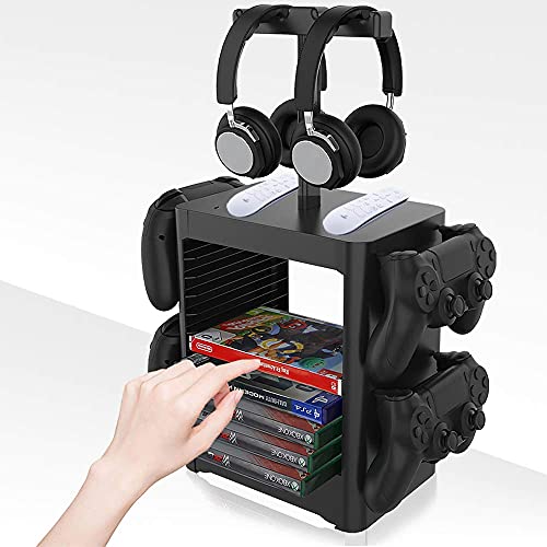 Multifunctional 10 Games Disk Storage Rack for PS5 Controller/Headset Stand Holder for PS4/Xbox Series X/Switch/PS5 Game Accessories Organizer
