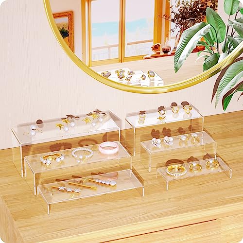 NIUBEE Acrylic Display Riser, 6 Pcs 9" Large Acrylic Risers, 2 Set Clear Rectangular Stands for Candy Dessert Cupcakes, Collectibles Display Stands Shelf for Display for Funko POP Figures - size: 9 inches