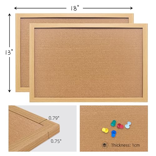 Cork Bulletin Board, 13''x18''-2pack Hanging Cork Board Wooden Framed with Pins for Wall, Dorm Room, Office, Home Decor – Natural Cork & Black Frame - color: Crude, size: 13.3*17.8inch-2pack