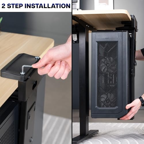 VIVO Adjustable Clamp-On Desk and Wall Installation Gaming PC Mount, USB Ports, Large Computer Case CPU Holder with Swivel Action and Secure Locking, Holds 44 lbs, Black, MOUNT-PCC2L