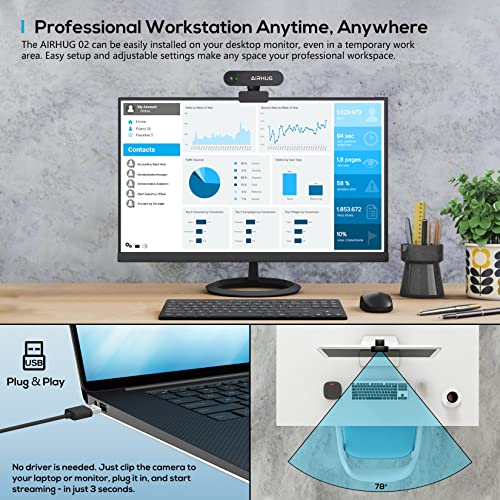 AIRHUG Webcam No Mic with Privacy Cover, USB Web Cam for Computer and Laptop Plug & Play, Web Camera Without Audio, 78° Wide-Angle,for Streaming and Conferencing (2K Webcam No Mic) - style: 2K Webcam No Mic