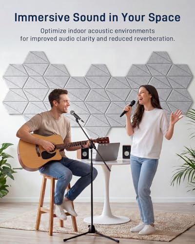 12 Pack Hexagon Acoustic Panels, 12" x 10" x 0.4" Z-Lines Design Self-Adhesive Soundproof Wall Panels, High-Density Sound Absorbing Panels for Recording Studio, Home Office, Gaming Room, Gray - color: Z-Lines - SilverGray, size: Hexagon - 12 Pack