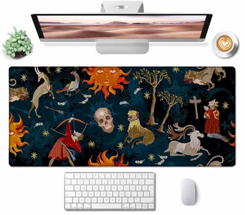 Mouse Pad Gaming, Large Mouse Pads for Desk, Keyboard Mouse Mat Desk Pad, Non-Slip Rubber Base with Stitched Edges Mousepad, 35.4x15.7in Medieval Astrology - color: Medieval Astrology, size: 35.4L x 15.7W inches