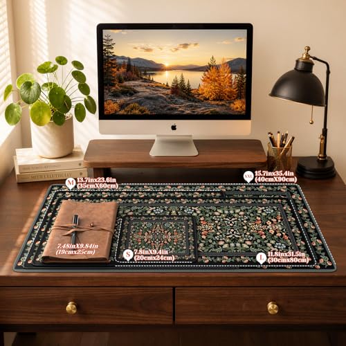 iCasso Aesthetic Flower Mouse pad for Laptop, Desk Pad Mat, Vintage Desk Matt for Desktop 13.7"x23.6", Anti-Slip Mousepad with Stitched Edges for Laptop Computer Keyboard(Black) - color: Black, size: 23.6L x 13.7W inches