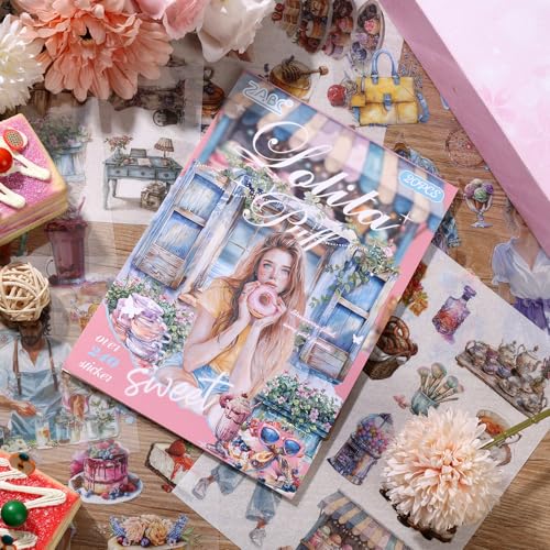 Scrapbooking Stickers 20 Sheets Pre-Cut 200 washi Stickers PET People Sticker Books for journaling Scrapbook Supplies Transparent Journal Sticker - color: Pink