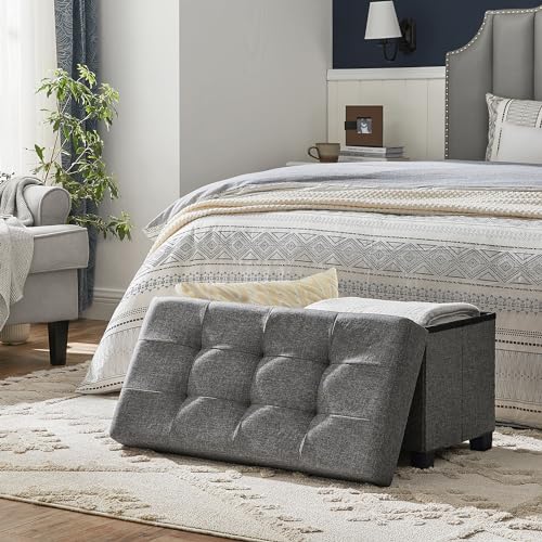 SONGMICS Storage Ottoman Bench, Foldable Foot Rest with Legs, 15 x 30 x 15.2 Inches, End of Bed Bench, Storage Chest, Load up to 660 lb, for Living Room, Bedroom, Entryway, Slate Gray ULSF16GYZ - color: Dark Gray, size: 15"D x 30"W x 15.7"H