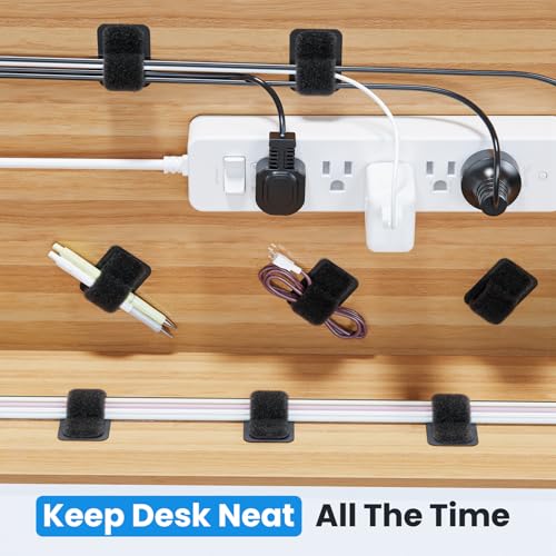 Cable Management Under Desk, 【Up to 15 Cord】【Enhanced Wire Holder】 Cord Organizer Holder, Adjustable Hook and Loop Cable Ties, Wire Clips Under Table Hider, 40 Pair(Black) - color: Black, size: 40 Pair