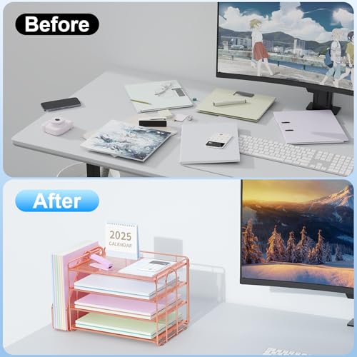 Spacrea Desk Organizers and Accessories, Paper Organizer for Desk with File organizer, Desk Accessories & Workspace Organizers for Office Supplies (Rose Gold) - color: Rose Gold