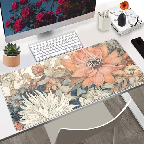 Japanese Floral Desk Mat Boho Aesthetic Flower Desk Matt for Desktop Large XXL Gaming Mouse Pad Extended Deskpad Laptop Keyboard Computer Mat Office Decor for Women 31.5 X 15.7 - color: A1- Pastel Flower
