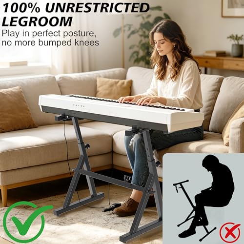 Z-Style Keyboard Stand, Heavy Duty Piano Stand for 88 Keyboard, Portable Digital & Electric Piano Stand, Independent Height & Width Adjustable, 4-Point Secure Lock for 54-88 Key Synth & DJ Gear