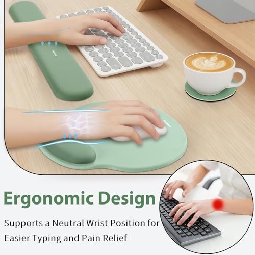 Sushret Mouse Pad and Keyboard Wrist Rest, 3-in-1 Gel Memory Foam Ergonomic Mouse Pad with Wrist Rest Set,Gaming Mousepad Arm Cushion Support for Computer Office Desk Accessories Cute Setup,Sage Green - color: Green
