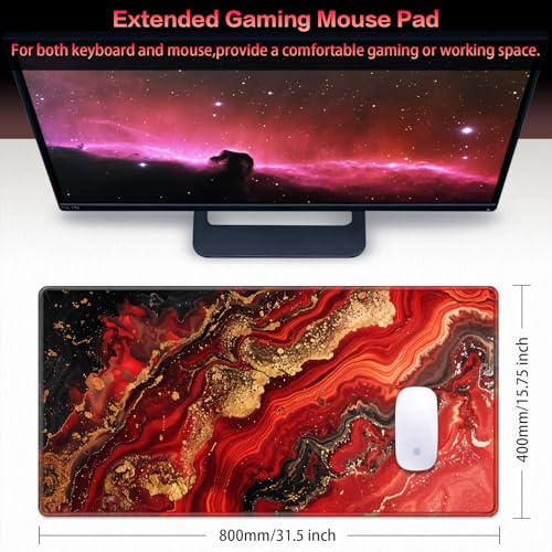 Canjoy Gaming Mouse Pad, 31.5x15.7inch Large Extended Mousepad Big Computer Desk Mat for Keyboard and Mouse Full Desk Mouse Mat with Non-Slip & Rubber Base - color: Red Marble