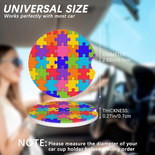 2 Pack Car Cup Holder Colorful Puzzles Coasters Absorbent Ceramic Coaster for Cup Holders Fashion Car Interior Accessories for Men Drink Coaster for Women - color: Colorful Puzzles