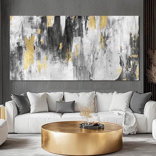 SOUGUAN Canvas Wall Art Gold Abstract Art Living Room Decor 30"x 60" Black and Grey Artwork Office Decor Large Paintings for Bedroom Home Decoration - color: Grey, size: 58"L x 29"W
