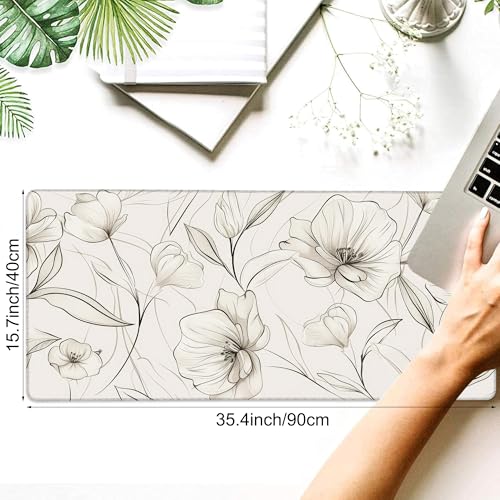 Desk Pad, Boho Minimalist Flowers XXL Gaming Mouse Pad with Stitched Edges,Non-Slip Waterproof Rubber Base Large Desk Mat for Keyboard and Mouse 35.4"x15.7" - color: Colour4, size: 35.4" x 15.7"