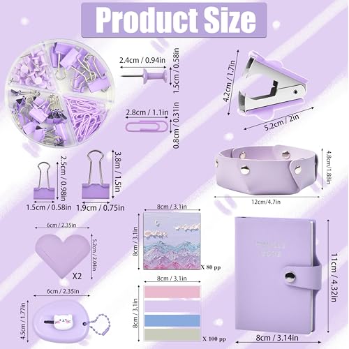 Purple Desk Accessories, 26Pcs Office Supplies and Desk Organizers, with Tape Dispenser, Stapler, Staple Remover Ect, Gift Box Packaging - color: Purple