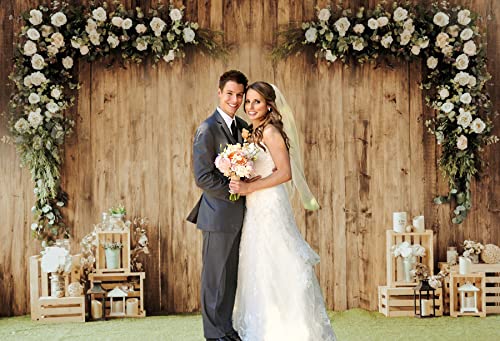 8x6ft Polyester Wedding Backdrop Rustic Floral Flower Wood Wall Backdrop Bridal Shower Reception Ceremony Valentine's Day Photography Background Proposal Party Birthday Party Photo Prop - size: 8x6ft-Polyester