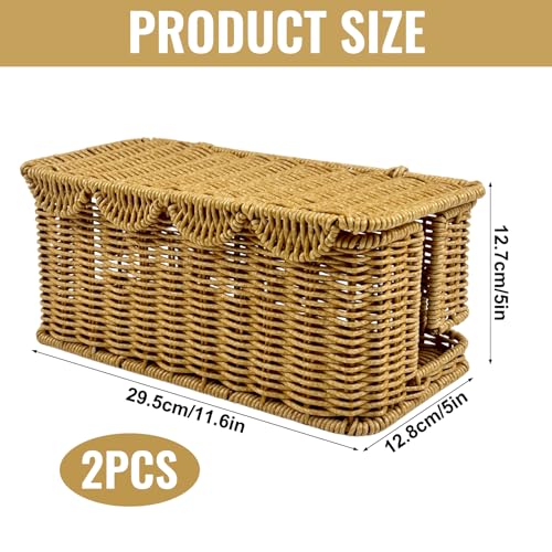 2 Pack Scalloped Edge Cable Management Box Handmade, Plastic Rattan Cable Organizer Box to Hide Wires, Under Desk Cord Organizer for Home TV Wires Computer Router USB Hub Strips (2 Open Slots)
