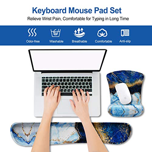 ArtSo Keyboard Wrist Rest and Mouse Pad with Wrist Support, Ergonomic Mouse Pad, Durable Comfortable Lightweight for Easy Typing Pain Relief, Memory Foam Keyboard Mousepad Set, Blue Marble - color: Blue Marble