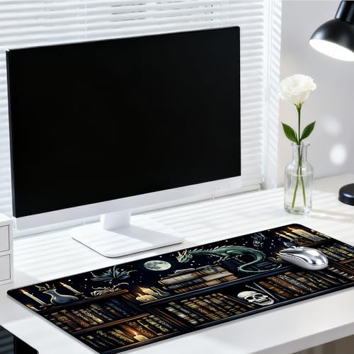 Azure Dragon and Witchy Potion Gaming Mouse Pad 35.4 x 15.7 Inches with Non-Slip Rubber Base, Smooth Cloth Surface Desk Keyboard Mat for Computer, PC, Laptop, Desktop - color: Azure Dragon and Witchy Potion