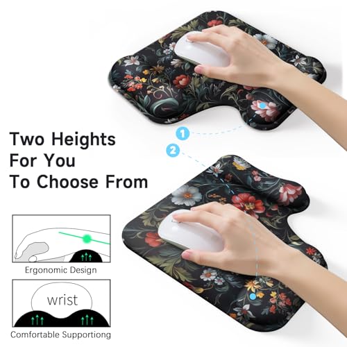 Ergonomic Mouse Pad with Gel Wrist Rest (1"& 1.2" Dual Height) - Mouse Pads Compact Mousepad Desk Mat Office, Gaming & Carpal Tunnel Relief | Non-Slip Rubber Base Dark Floral - color: Dark Floral